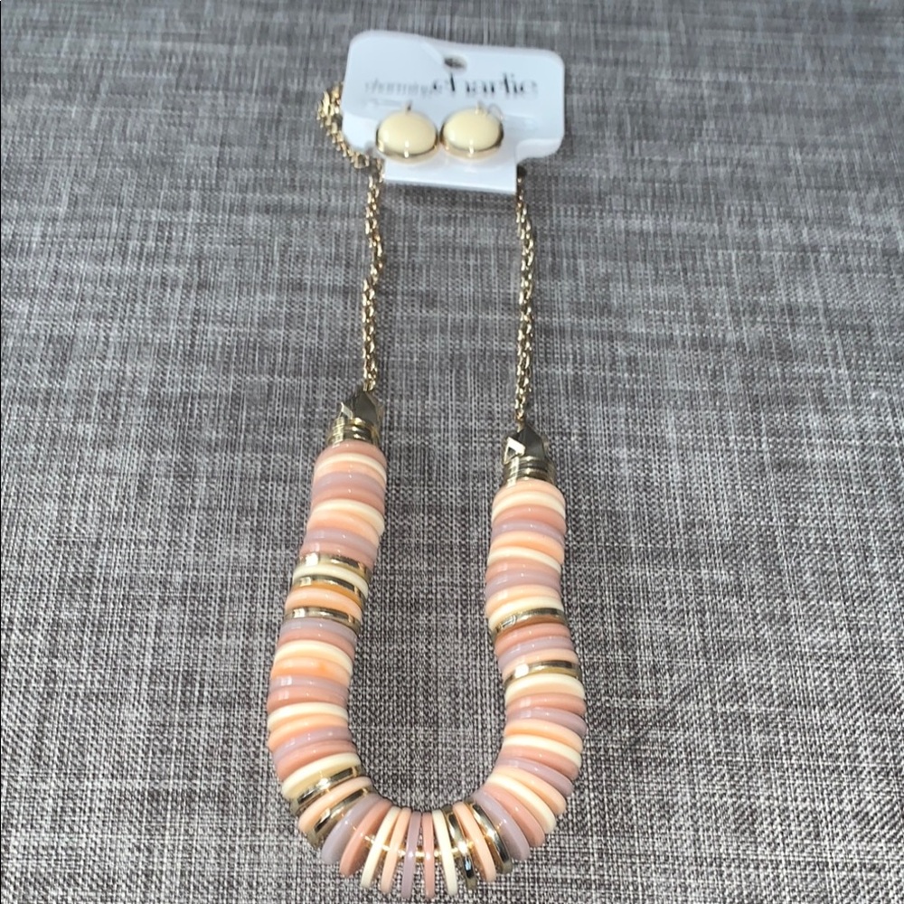 Charming Charlie Gold and Cream Necklace Set